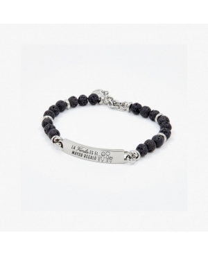 PULSERA ACERO Y BOLAS NEGRAS