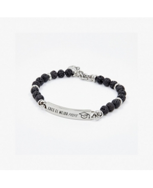 PULSERA ACERO Y BOLAS NEGRAS