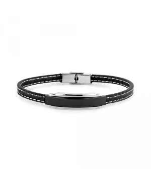 Pulsera hombre de acero y cuero negro