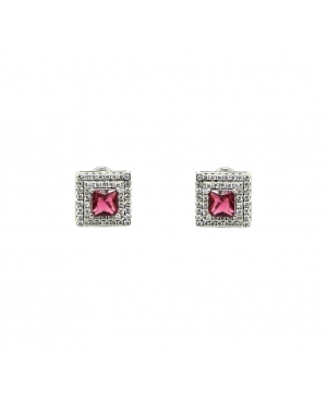 PENDIENTES PLATA CUADRADOS CRISTAL ROSA / VI07122048