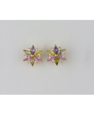 PENDIENTES FLOR CIRCONITAS PLATA CHAPADA / JMD21092669