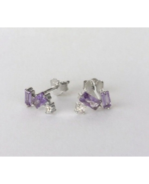 PENDIENTES CIRCONITAS LILAS PLATA DE LEY RODIADA /...